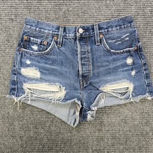 Levi's 501 Jean Shorts Womens 28 Blue Button Fly Distressed Cut Off